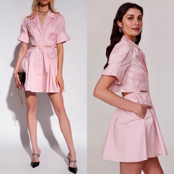 SELF PORTRAIT Embroidered Cutout Short Sleeve Collared Flare Skirt Shirtdress 2 - Picture 5 of 16